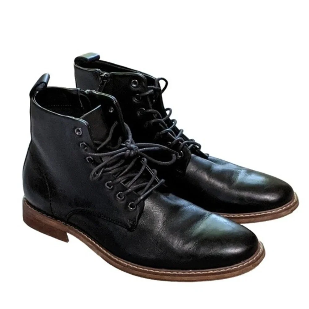 The Rail Men's leather lace up ankle boot casual loafer black 40M